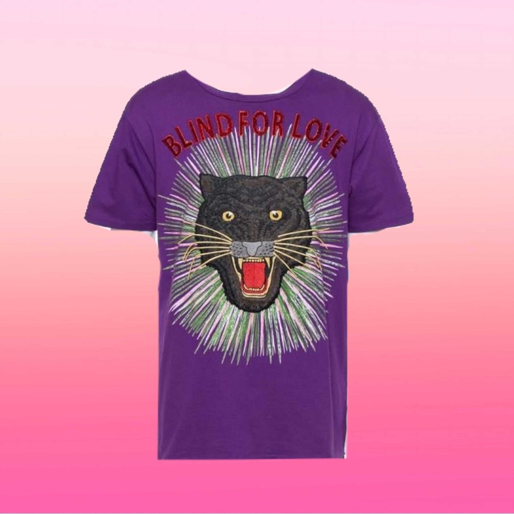 Gucci Purple Short Sleeve Tee with Panther Design